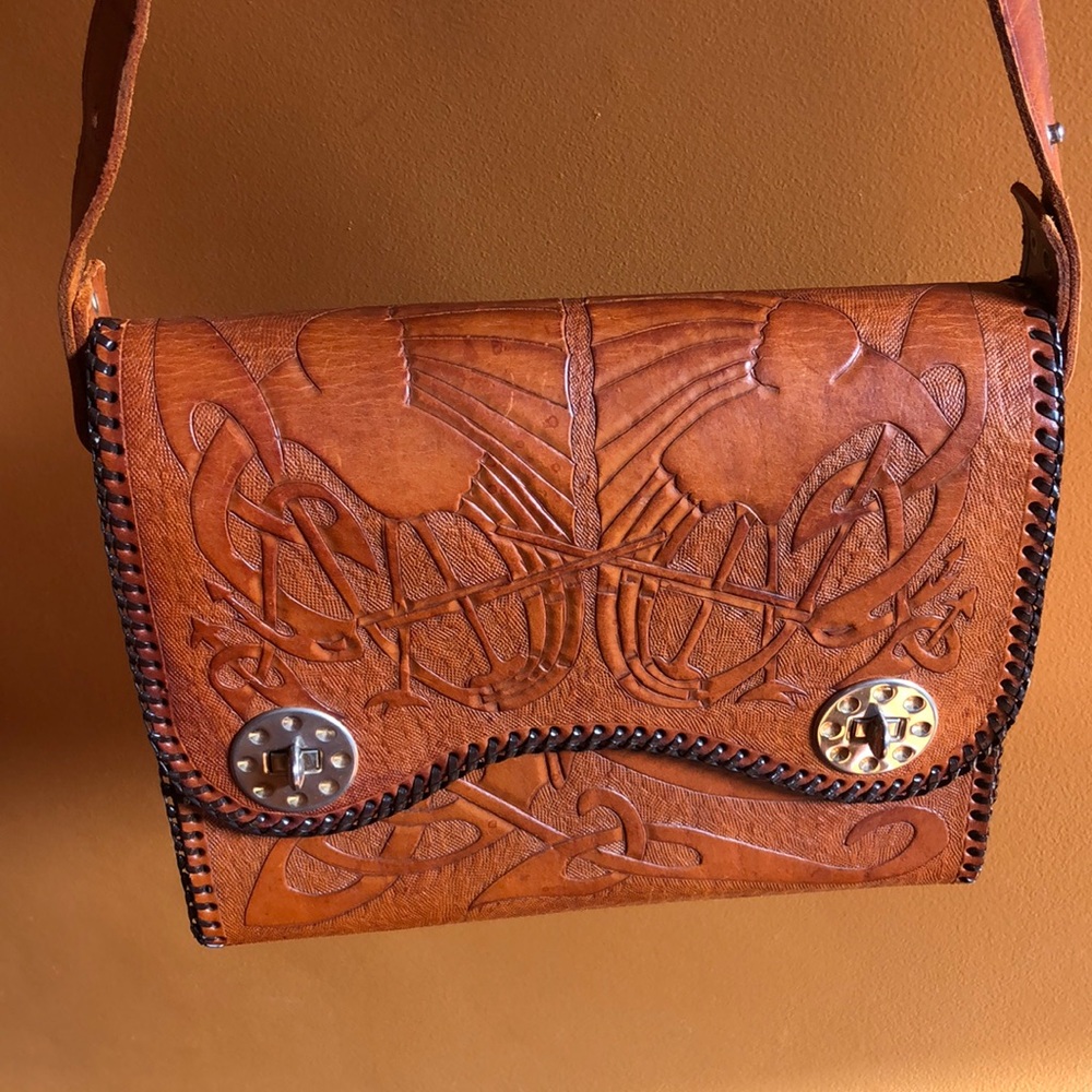 Vintage western hand tooled shoulder bag RARE